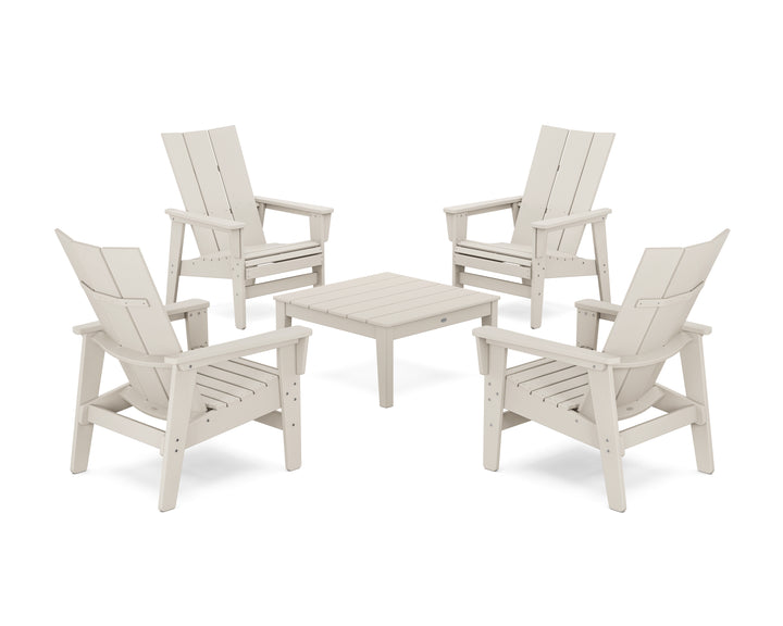 POLYWOOD® 5-Piece Modern Grand Upright Adirondack Chair Conversation Group