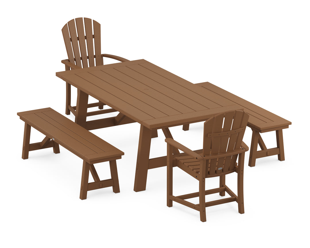POLYWOOD® Palm Coast 5-Piece Rustic Farmhouse Dining Set With Benches