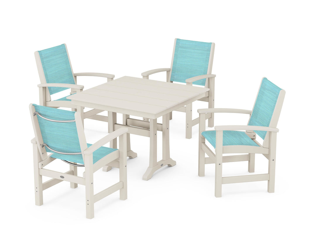 POLYWOOD® Coastal 5-Piece Farmhouse Dining Set With Trestle Legs