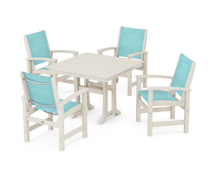 POLYWOOD® Coastal 5-Piece Farmhouse Dining Set With Trestle Legs