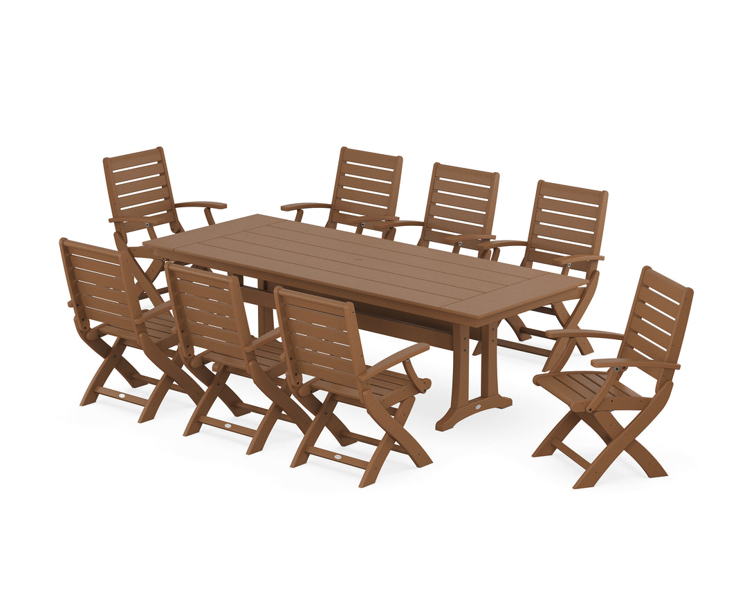 POLYWOOD® Signature Folding 9-Piece Farmhouse Trestle Dining Set with Trestle Legs