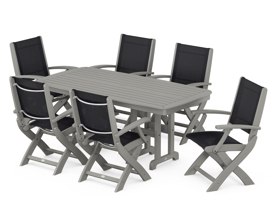 POLYWOOD® Coastal Folding Arm Chair 7-Piece Dining Set