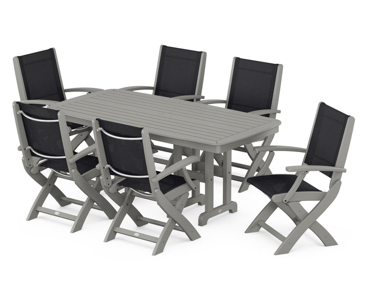 POLYWOOD® Coastal Folding Arm Chair 7-Piece Dining Set