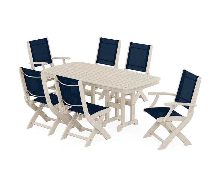 POLYWOOD® Coastal Folding Chair 7-Piece Dining Set