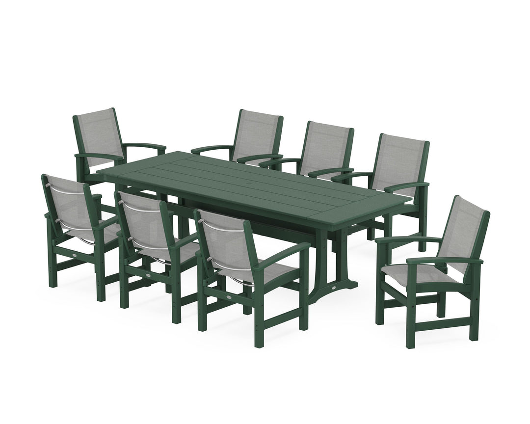 POLYWOOD® Coastal 9-Piece Farmhouse Dining Set with Trestle Legs