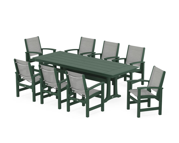 POLYWOOD® Coastal 9-Piece Farmhouse Dining Set with Trestle Legs