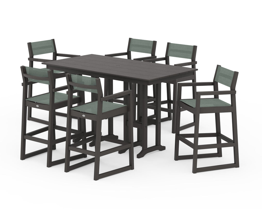 POLYWOOD® EDGE Sling Arm Chair 7-Piece Farmhouse Bar Set