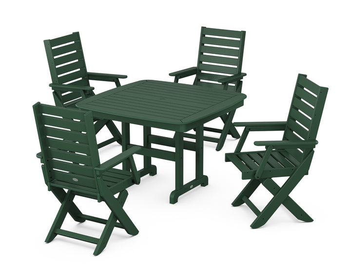 POLYWOOD® Captain Folding Chair 5-Piece Dining Set with Trestle Legs