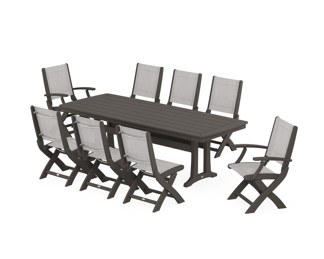 POLYWOOD® Coastal Folding 9-Piece Dining Set with Trestle Legs