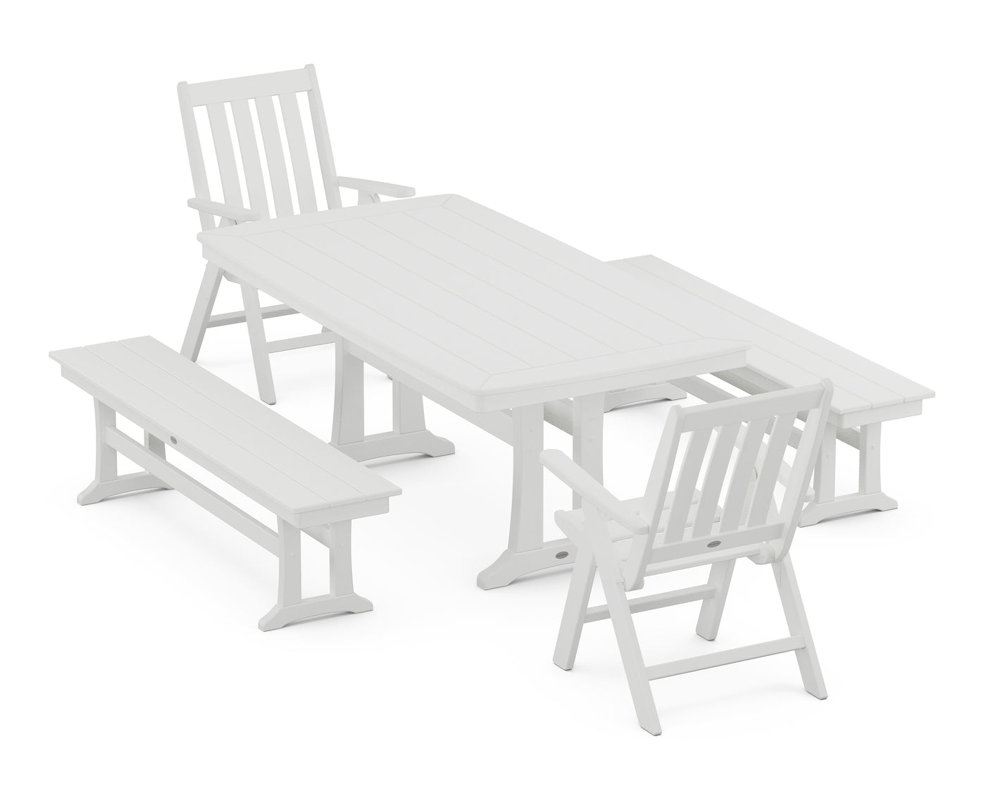 Vineyard Folding Chair 5-Piece Dining Set with Trestle Legs and Benches