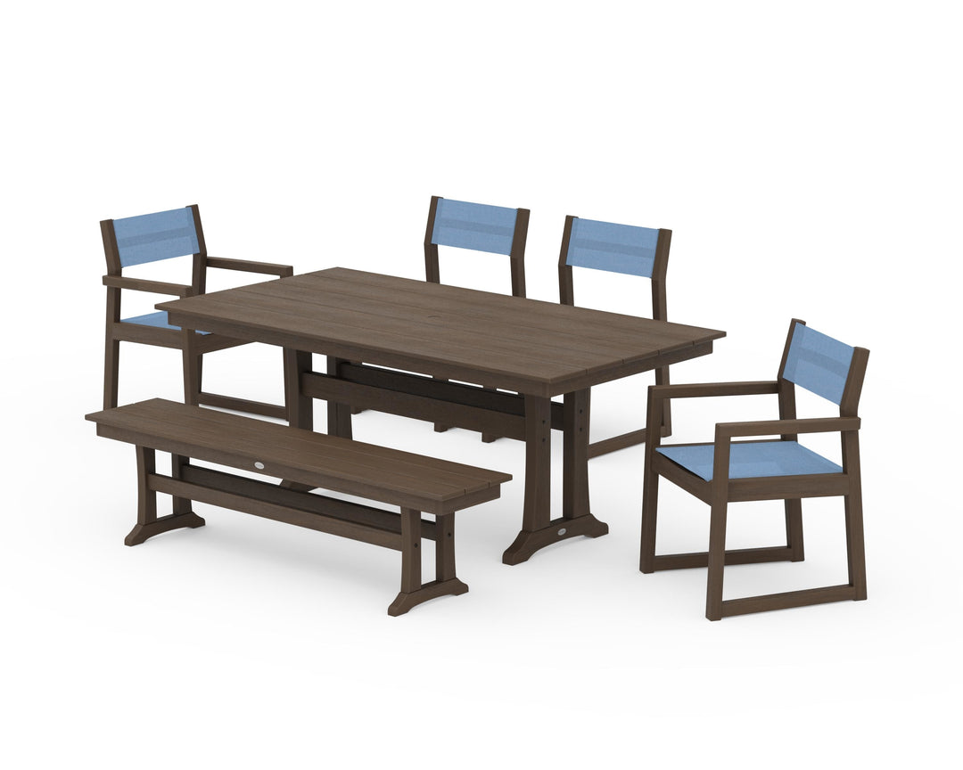 POLYWOOD® EDGE Sling 6-Piece Farmhouse Dining Set With Trestle Legs
