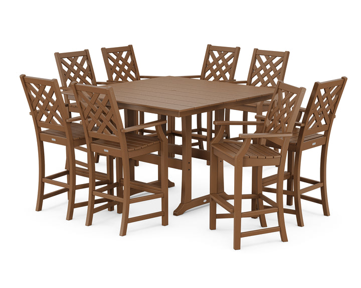 Country Living Wovendale 9-Piece Square Farmhouse Bar Set with Trestle Legs