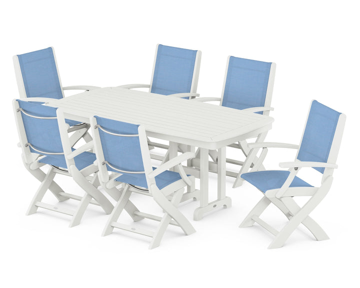 POLYWOOD® Coastal Folding Arm Chair 7-Piece Dining Set