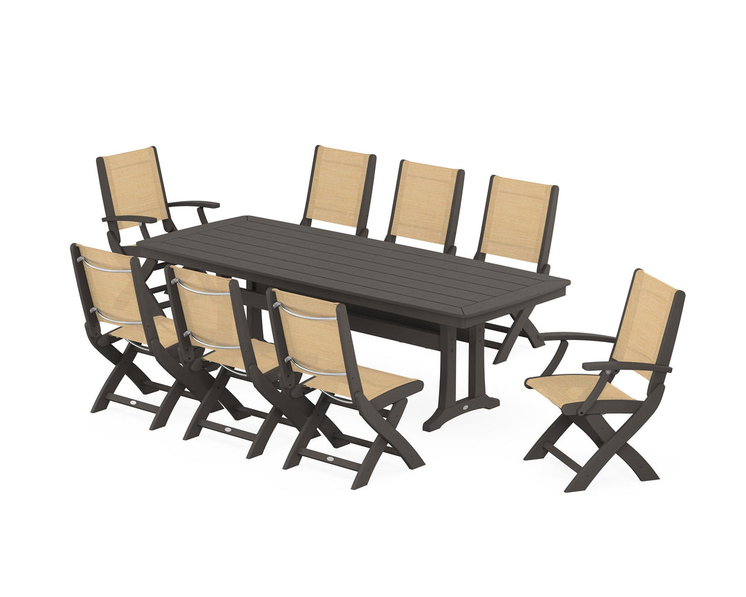POLYWOOD® Coastal Folding 9-Piece Dining Set with Trestle Legs