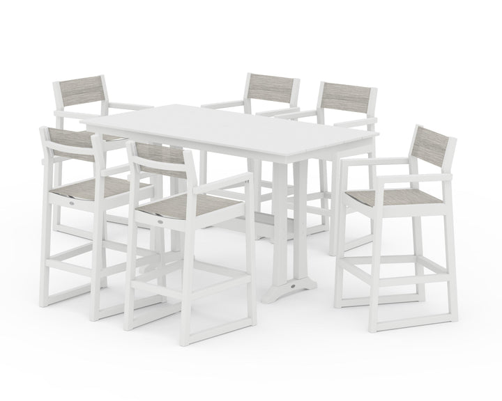 POLYWOOD® EDGE Sling Arm Chair 7-Piece Farmhouse Bar Set with Trestle Legs