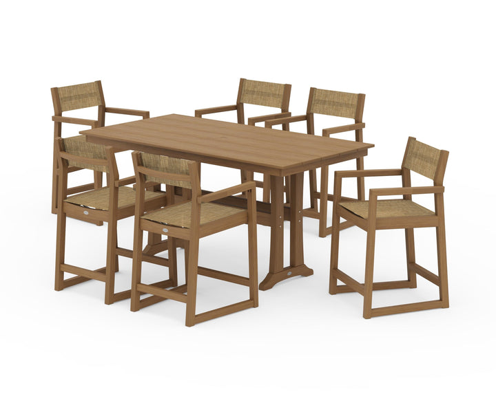 POLYWOOD® EDGE Sling Arm Chair 7-Piece Farmhouse Counter Set with Trestle Legs