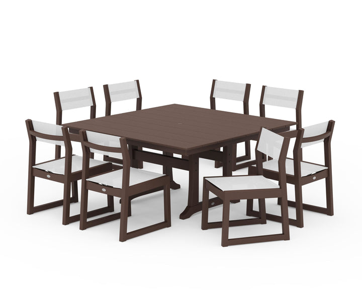 POLYWOOD® EDGE Sling Side Chair 9-Piece Farmhouse Trestle Dining Set