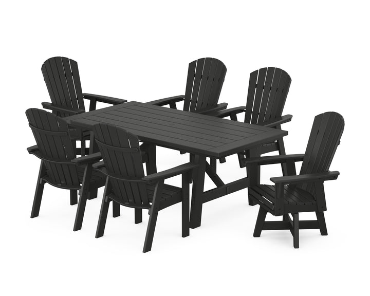 POLYWOOD® Nautical Curveback Adirondack Swivel Chair 7-Piece Rustic Farmhouse Dining Set