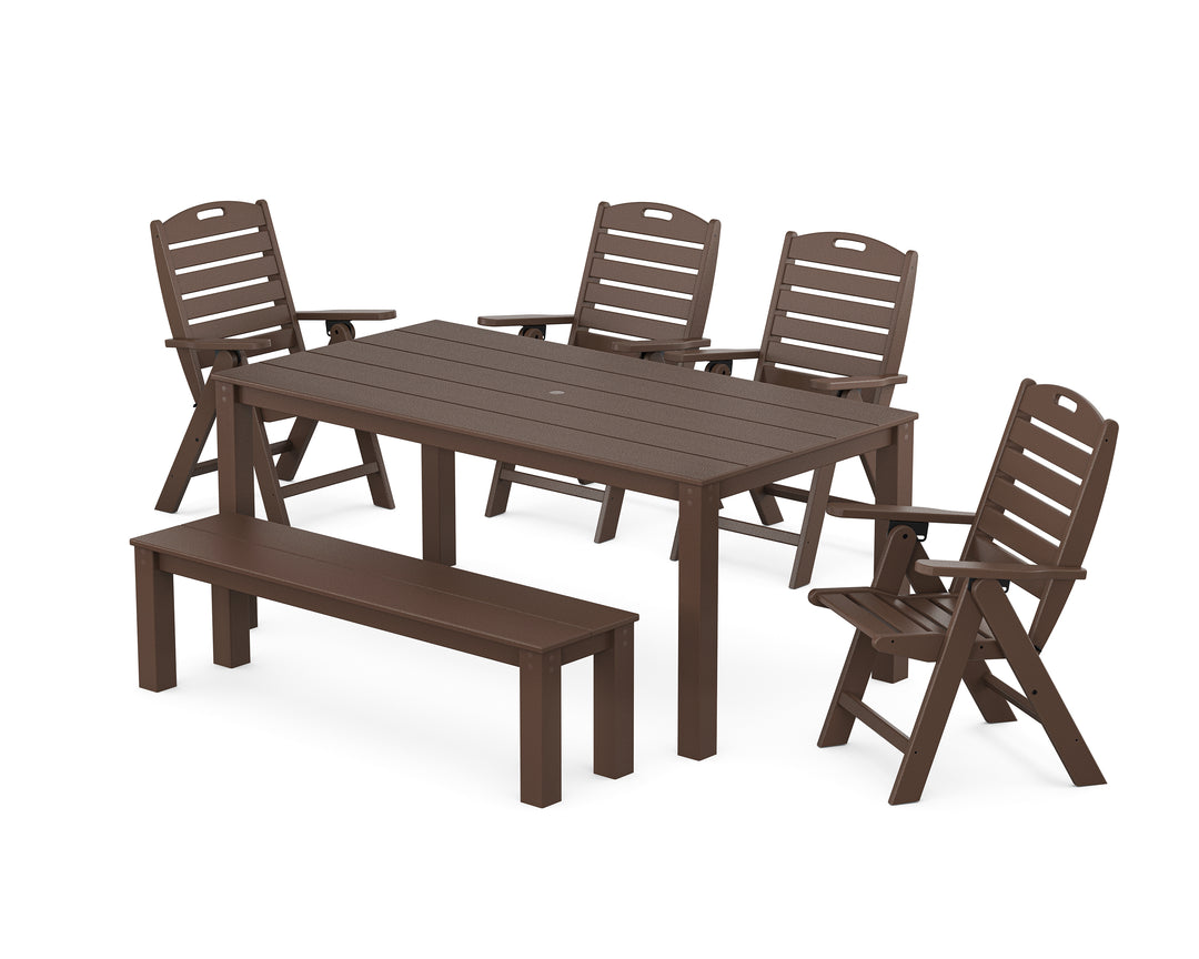 POLYWOOD® Nautical Folding Highback Chair 6-Piece Parsons Dining Set with Bench