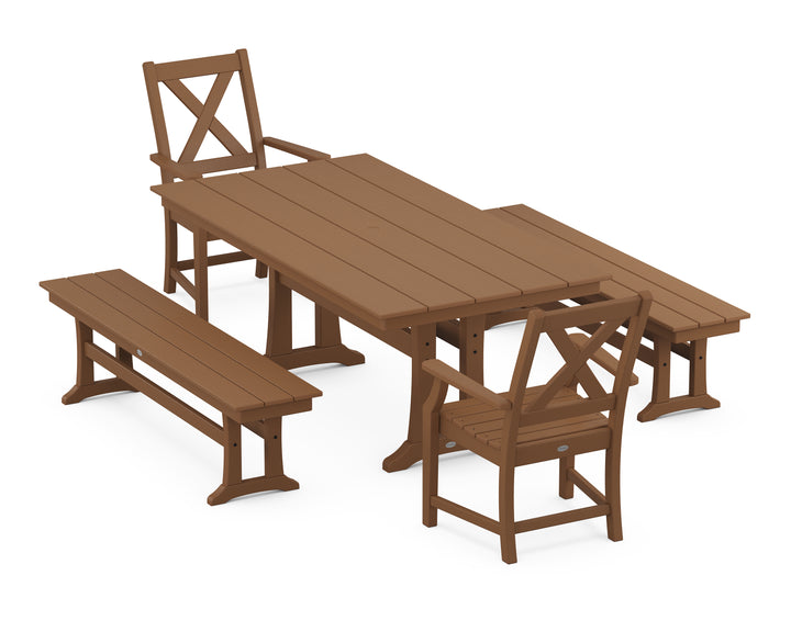 POLYWOOD® Braxton 5-Piece Farmhouse Dining Set With Trestle Legs