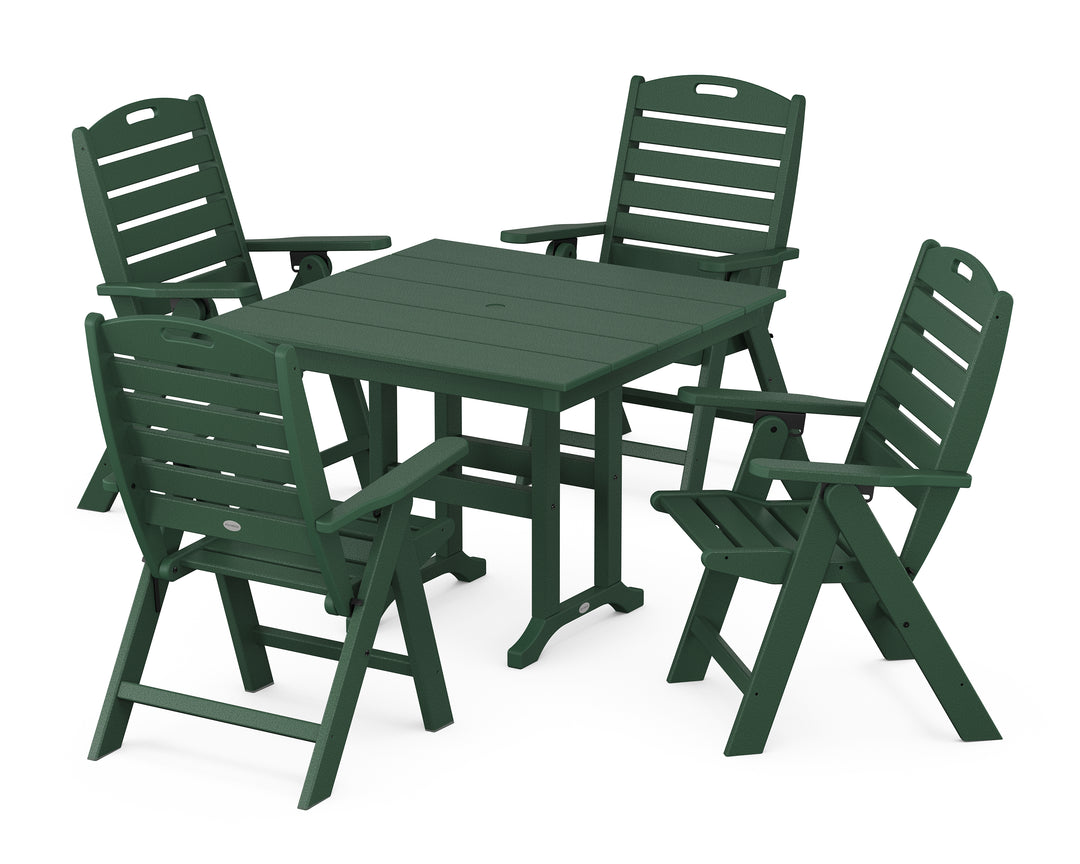 POLYWOOD® Nautical Folding Highback Chair 5-Piece Farmhouse Dining Set
