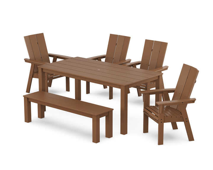 POLYWOOD® Modern Curveback Adirondack 6-Piece Parsons Dining Set with Bench