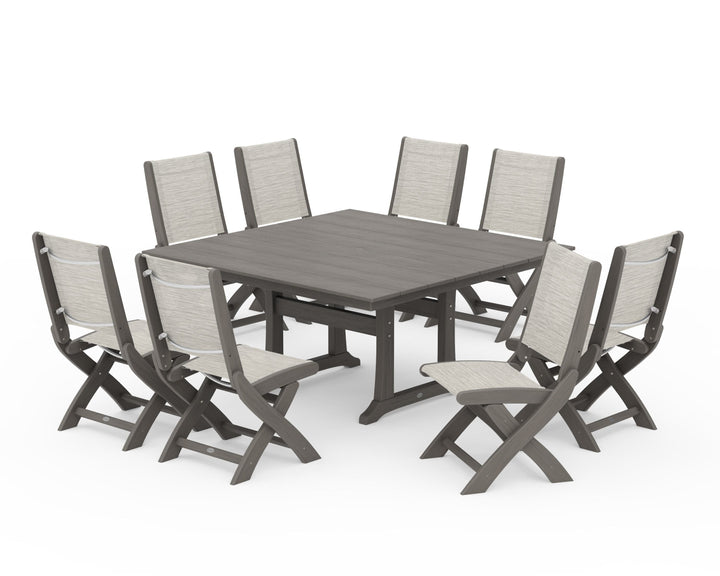 POLYWOOD® Coastal Folding Side Chair 9-Piece Farmhouse Dining Set