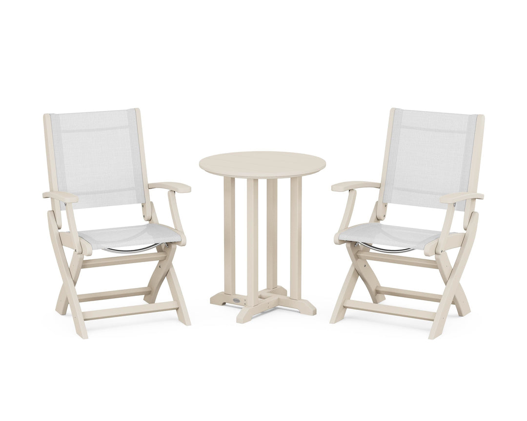 POLYWOOD® Coastal Folding 3-Piece Round Bistro Dining Set