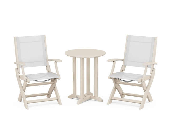 POLYWOOD® Coastal Folding 3-Piece Round Bistro Dining Set