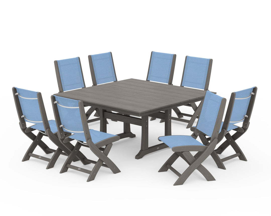 POLYWOOD® Coastal Folding Side Chair 9-Piece Farmhouse Dining Set