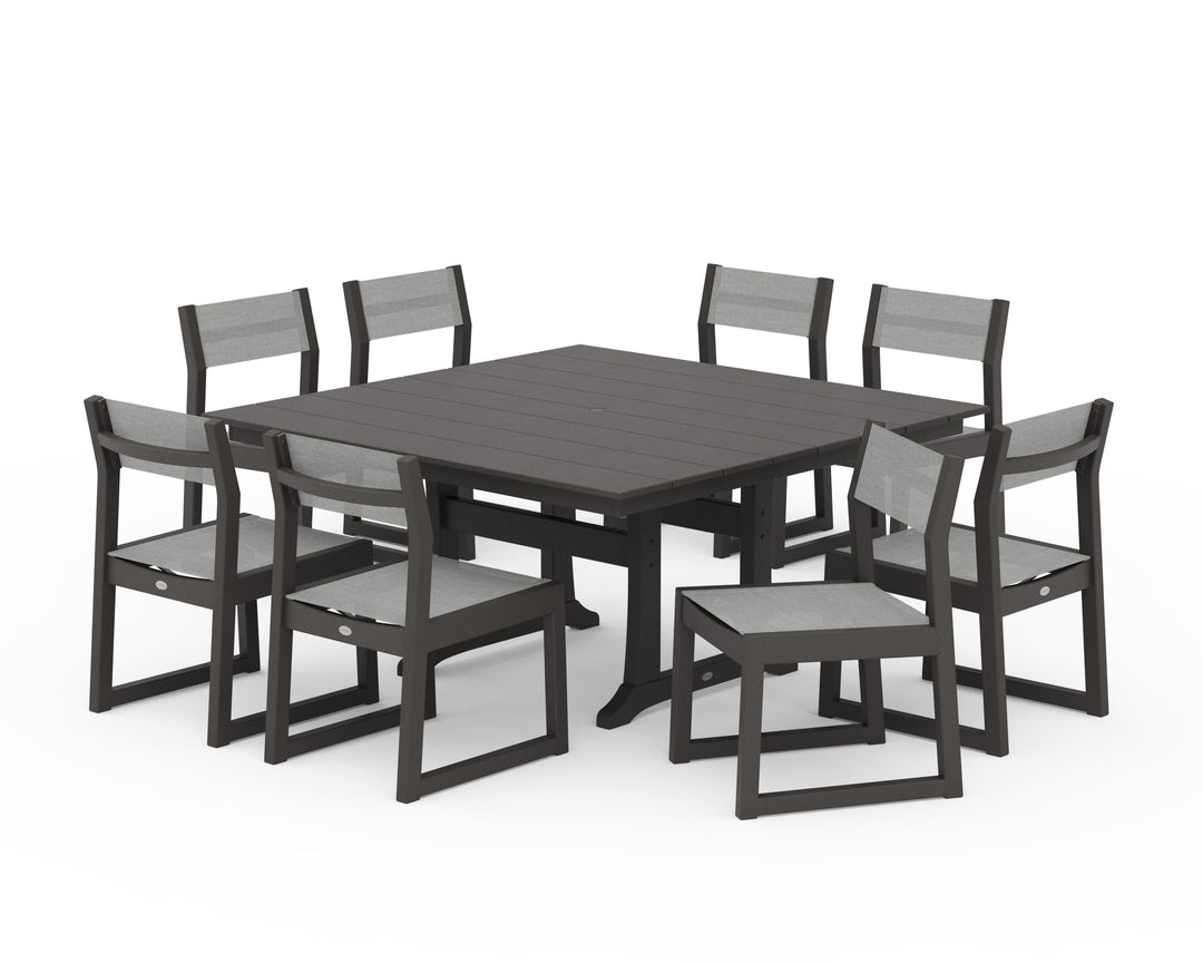 POLYWOOD® EDGE Sling Side Chair 9-Piece Farmhouse Trestle Dining Set