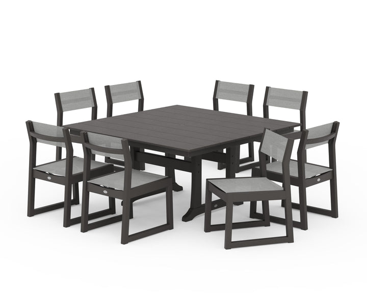 POLYWOOD® EDGE Sling Side Chair 9-Piece Farmhouse Trestle Dining Set