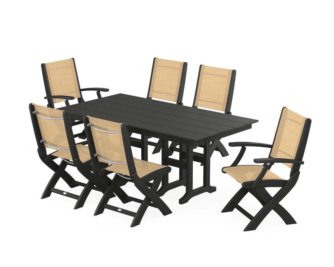 POLYWOOD® Coastal Folding Chair 7-Piece Farmhouse Dining Set
