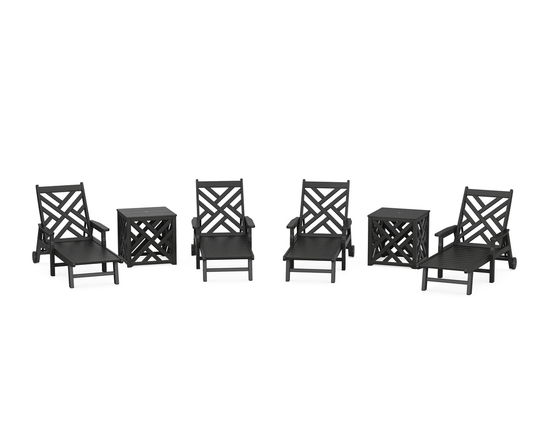 POLYWOOD® Chippendale 6-Piece Chaise Set with Umbrella Stand Accent Table