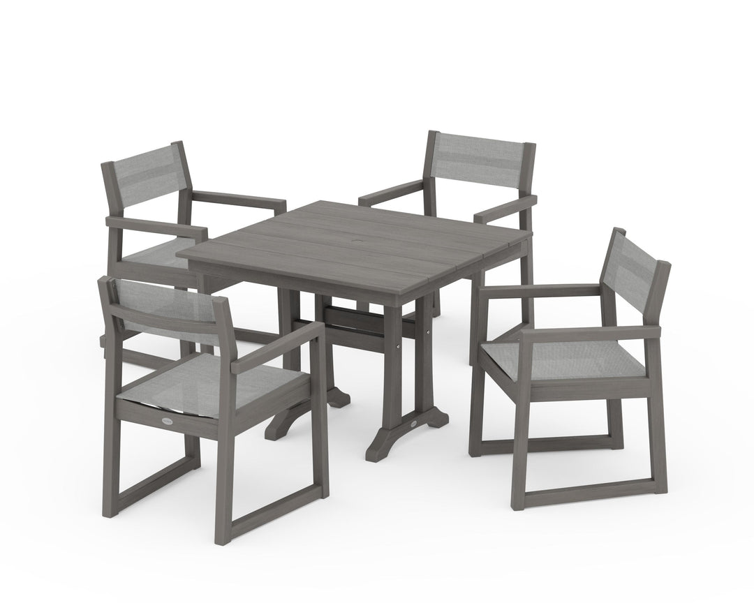 POLYWOOD® EDGE Sling 5-Piece Farmhouse Dining Set with Trestle Legs
