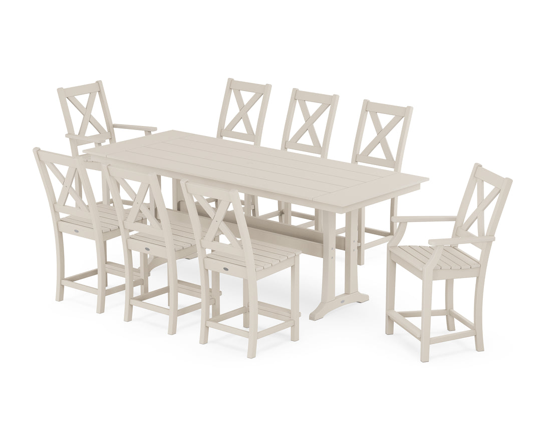 POLYWOOD® Braxton 9-Piece Farmhouse Counter Set with Trestle Legs