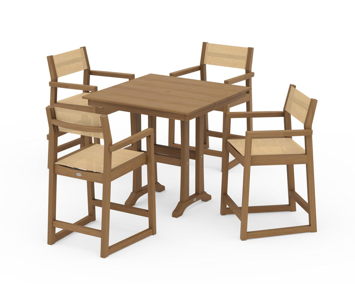 POLYWOOD® EDGE Sling Arm Chair 5-Piece Farmhouse Counter Set with Trestle Legs