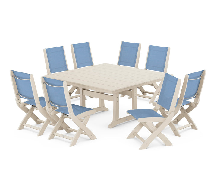 POLYWOOD® Coastal Folding Side Chair 9-Piece Farmhouse Dining Set