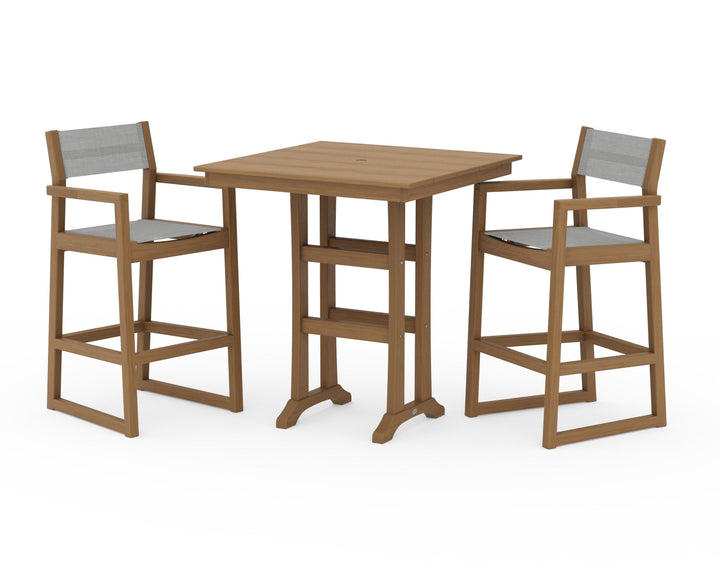 POLYWOOD® EDGE Sling Arm Chair 3-Piece Farmhouse Bar Set with Trestle Legs