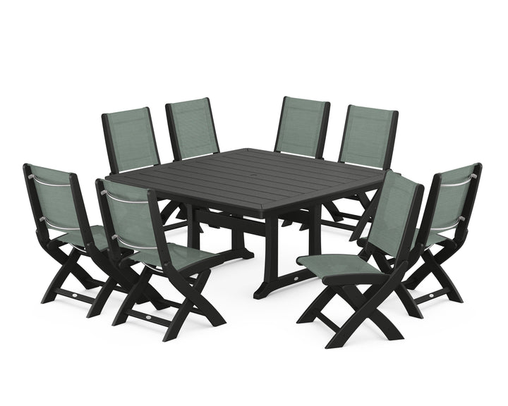 POLYWOOD® Coastal Folding Side Chair 9-Piece Dining Set with Trestle Legs