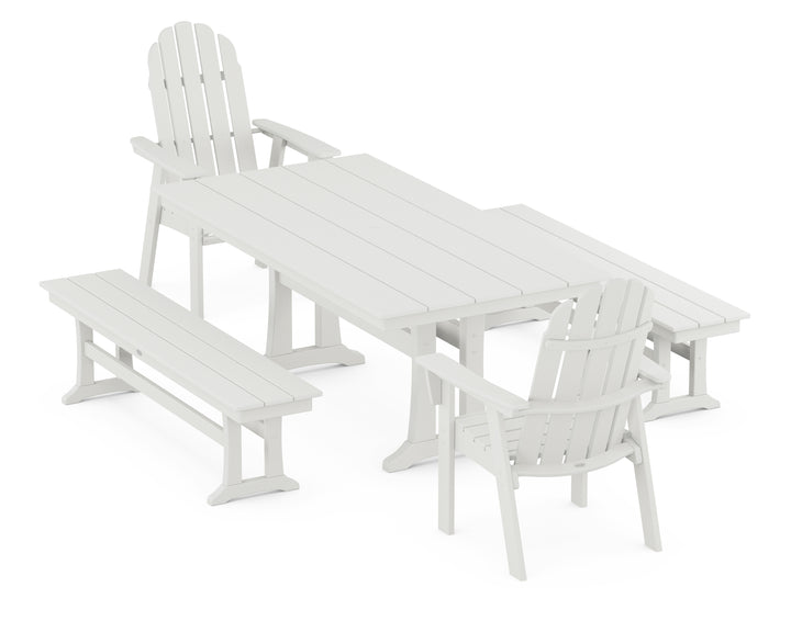 POLYWOOD® Vineyard Adirondack 5-Piece Farmhouse Dining Set With Trestle Legs