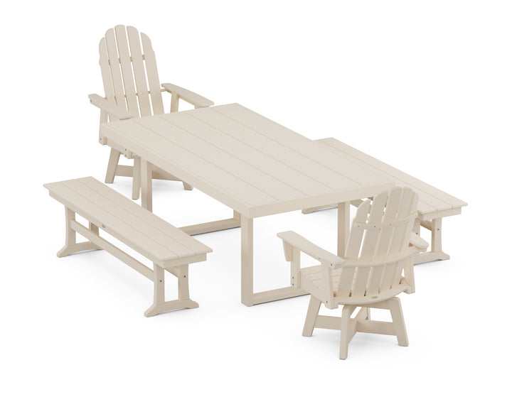 POLYWOOD® Vineyard Curveback Adirondack Swivel Chair 5-Piece Dining Set with Benches