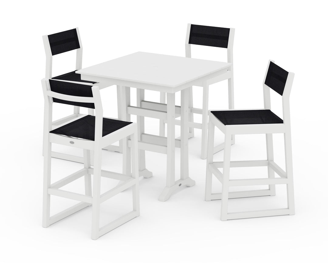 POLYWOOD® EDGE Sling Arm Chair 5-Piece Farmhouse Bar Set with Trestle Legs