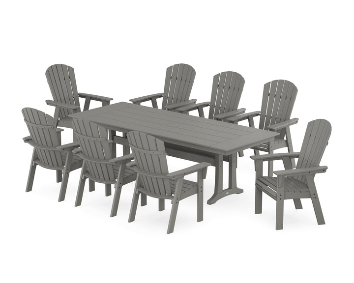 POLYWOOD® Nautical 9-Piece Curveback Adirondack Farmhouse Dining Set with Trestle Legs