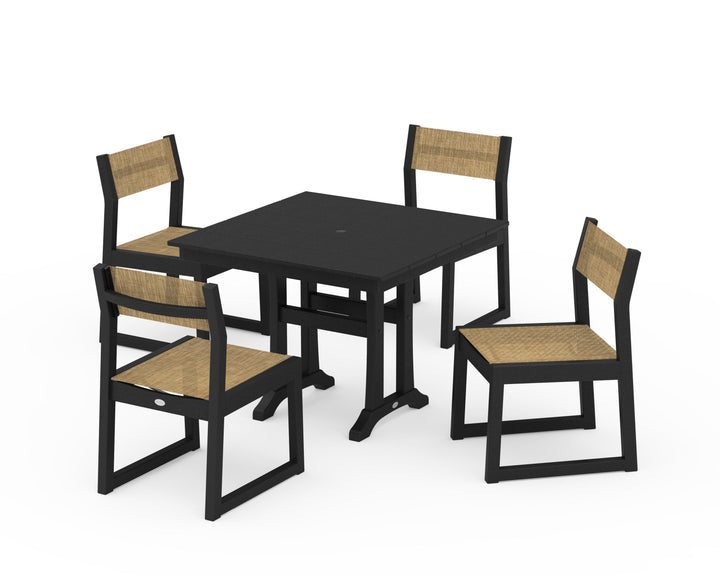 POLYWOOD® EDGE Sling 5-Piece Farmhouse Trestle Side Chair Dining Set