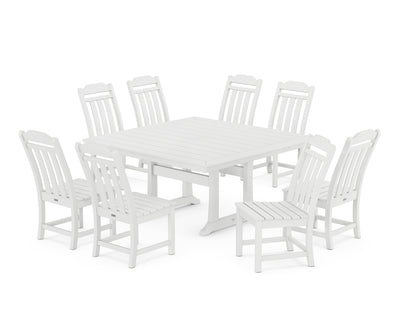 Cottage 9-Piece Square Side Chair Dining Set with Trestle Legs