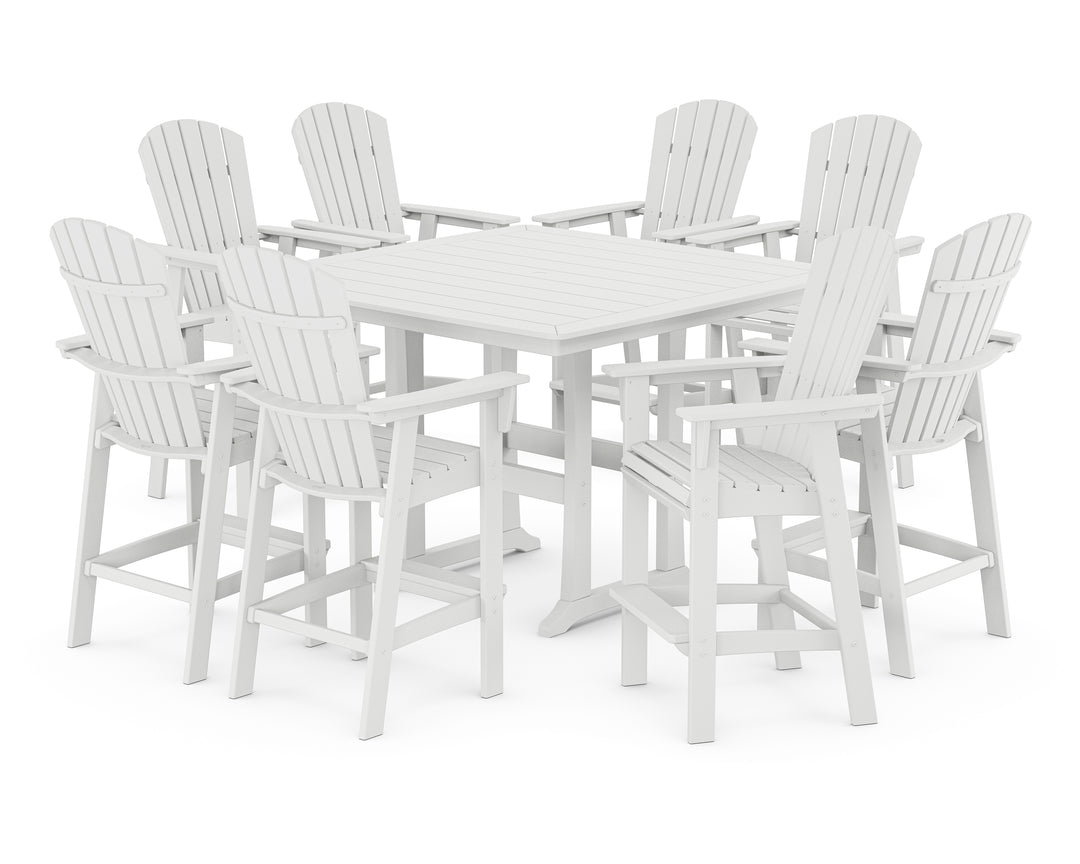 POLYWOOD® Nautical Curveback Adirondack 9-Piece Trestle Bar Set