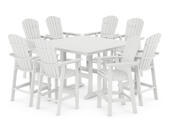 POLYWOOD® Nautical Curveback Adirondack 9-Piece Trestle Bar Set