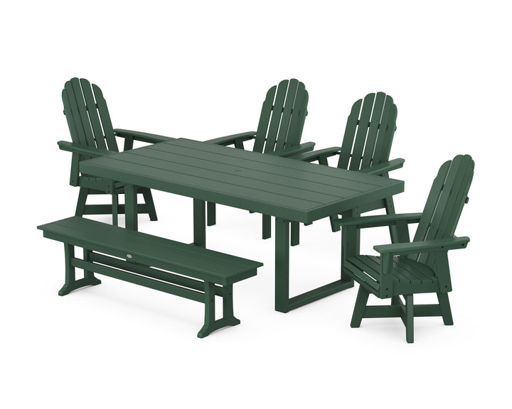 POLYWOOD® Vineyard Curveback Adirondack Swivel Chair 6-Piece Dining Set with Bench