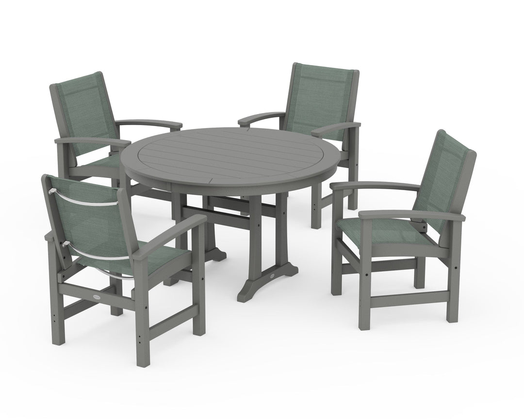 POLYWOOD® Coastal 5-Piece Round Dining Set with Trestle Legs